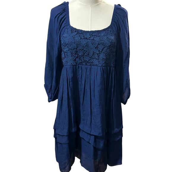 J Gee blue peasant dress Cottagecore babydoll lace petite medium - Picture 1 of 6